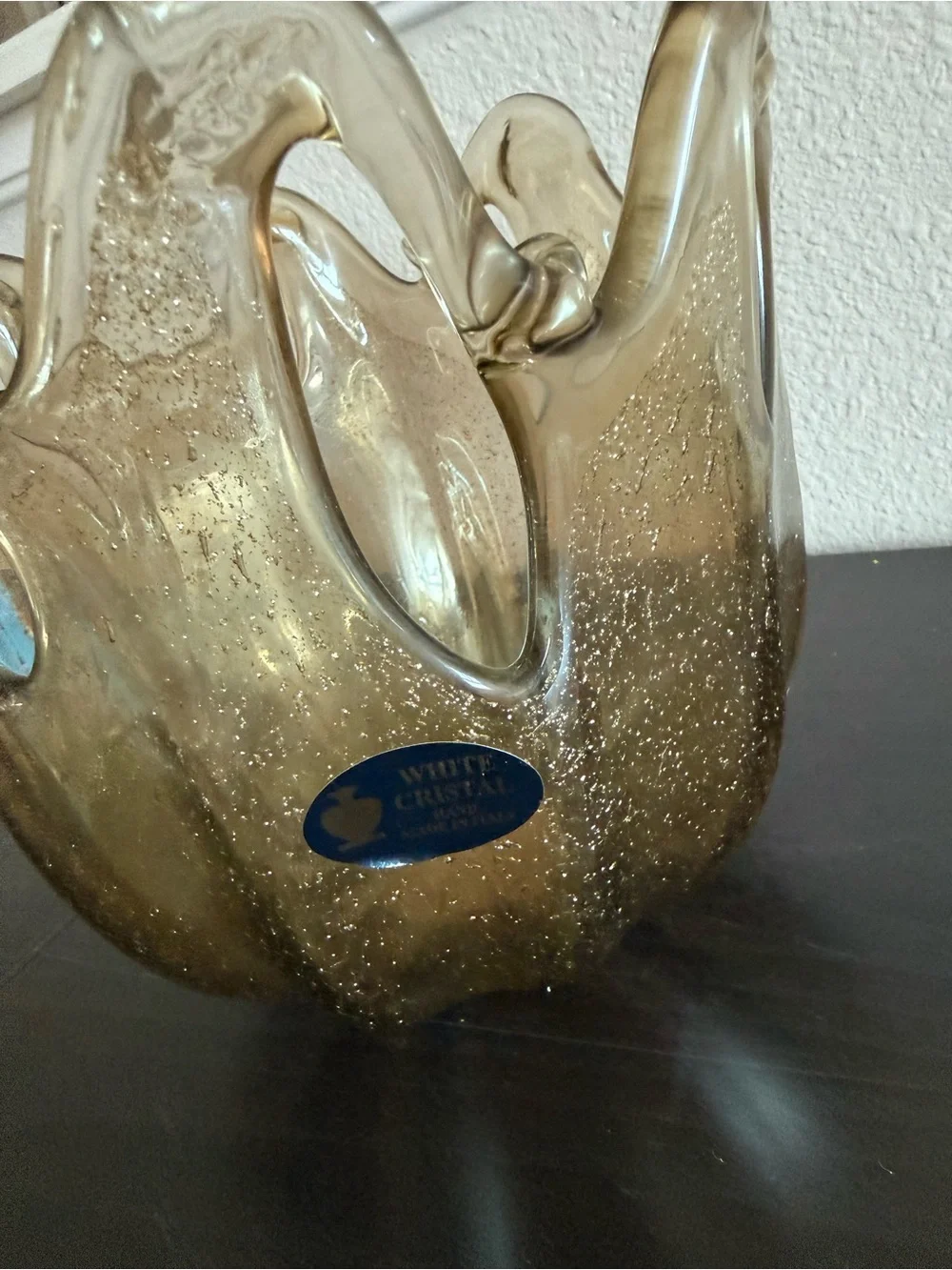 White Cristal Murano italy new Gold Art Glass Bowl